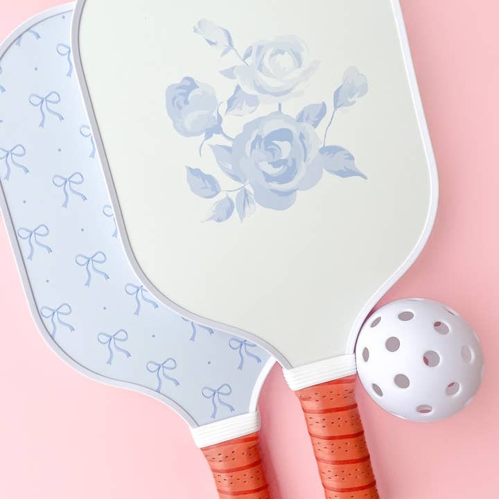 Coquette Blue Rose & Bow Double-Sided Pickleball Paddle