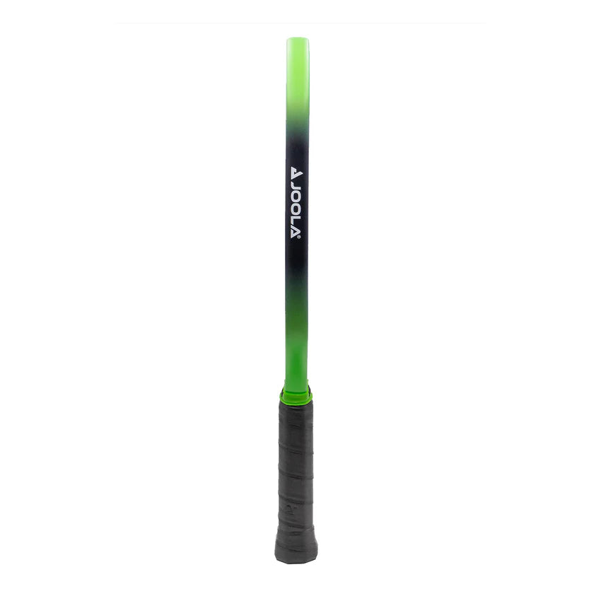 A JOOLA Ben Johns Perseus 3S 14mm pickleball paddle with a black and green design on the surface and a black grip.