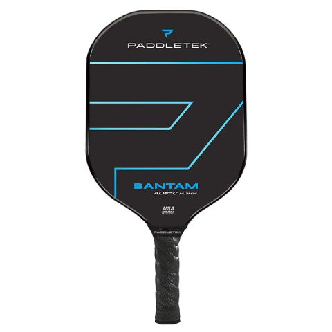 Black and blue paddletek bantam alw-c pickleball paddle. With blue lettering