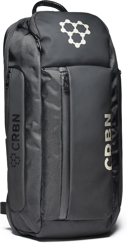 CRBN black pickleball backpack with white background