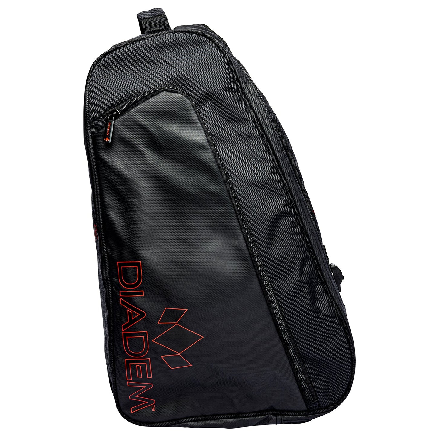 A black Diadem Tour V2 backpack designed for holding sports equipment, featuring multiple compartments.