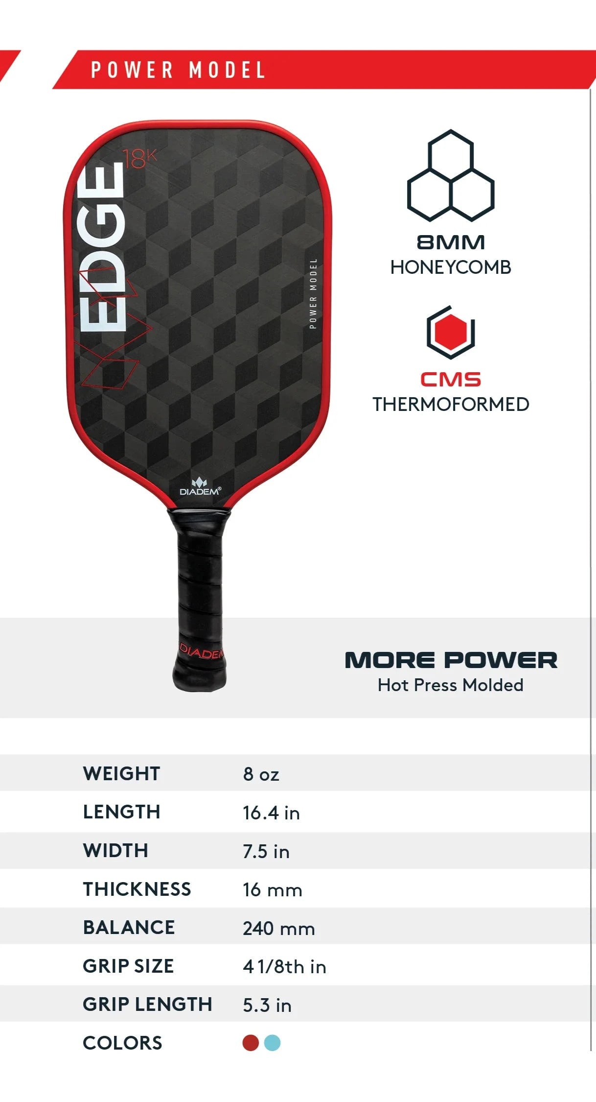 Diadem pickleball paddle specifications