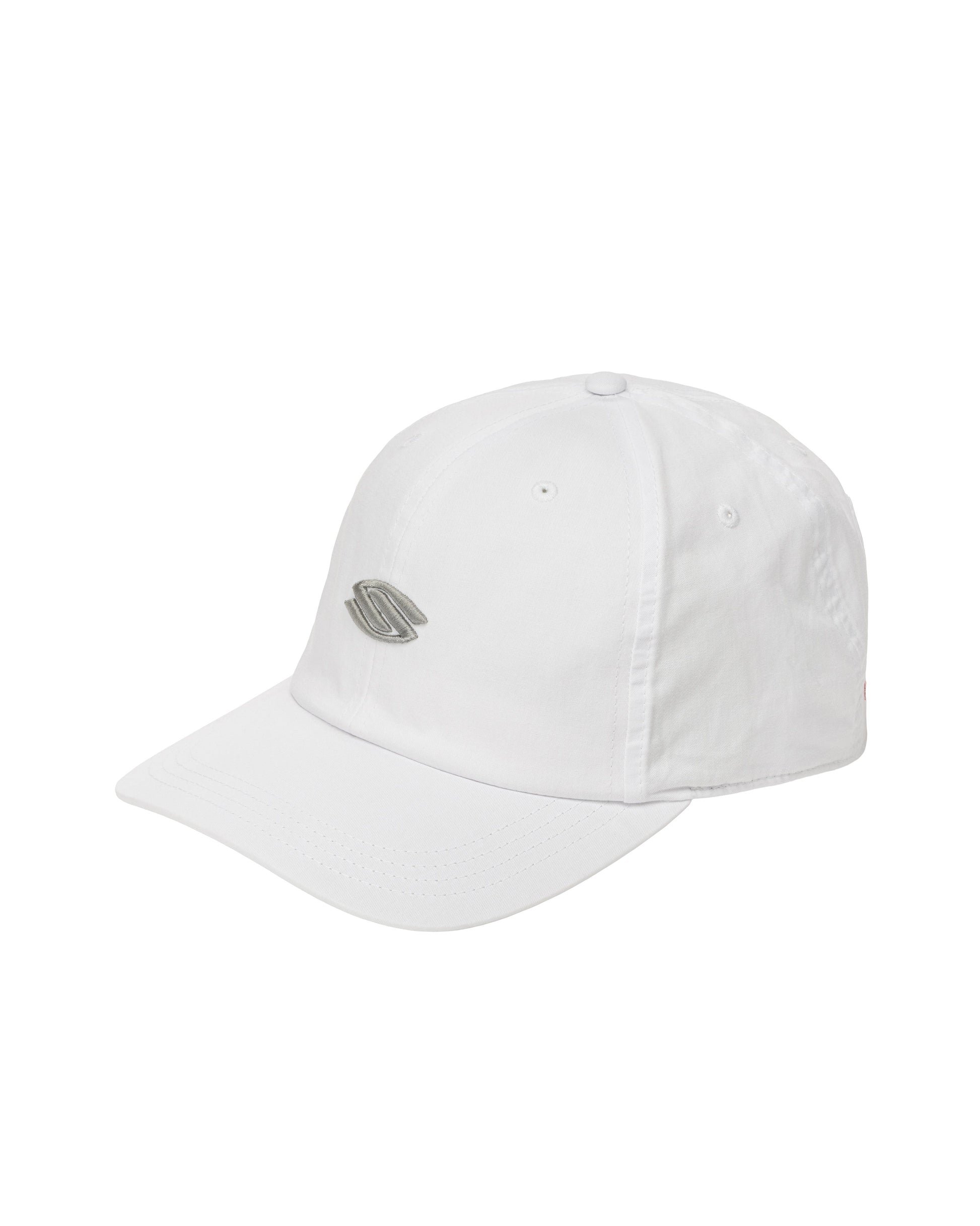 White cap with a logo on a white background