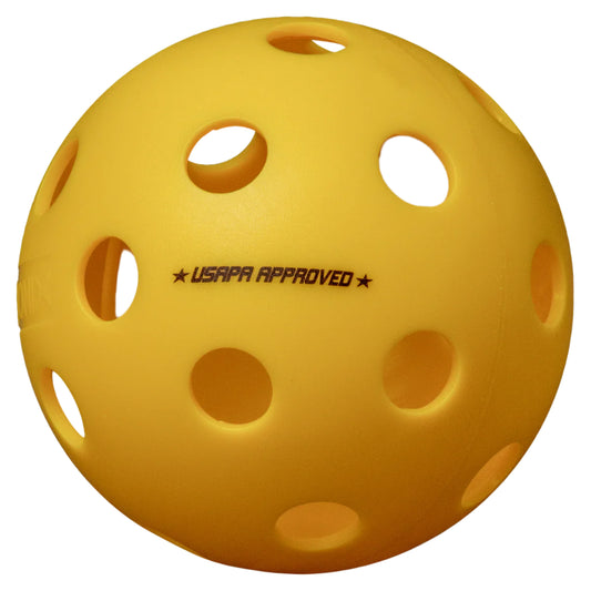 Yellow perforated ball with 'USAPA Approved' text on a white background