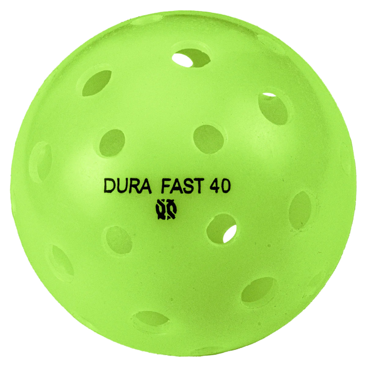 Green pickleball with 'Dura Fast 40' text on a white background