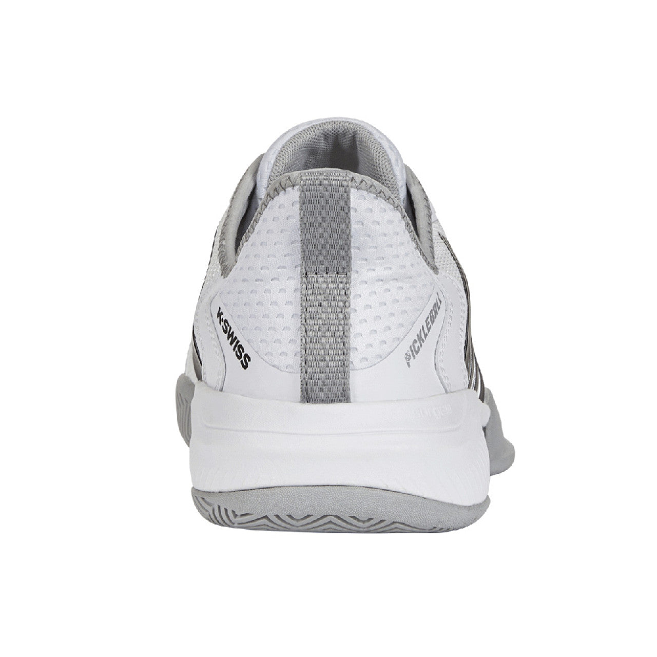 A pair of K-Swiss Pickleball Supreme Court shoes for men in white color with a distinctive design and sole.