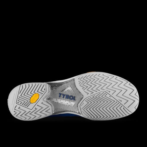 Close-up of a shoe sole with 'Tyrol' branding on a black background