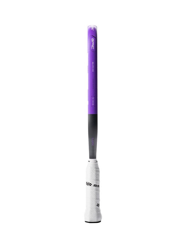 paddle with purple handle and white grip on a white background