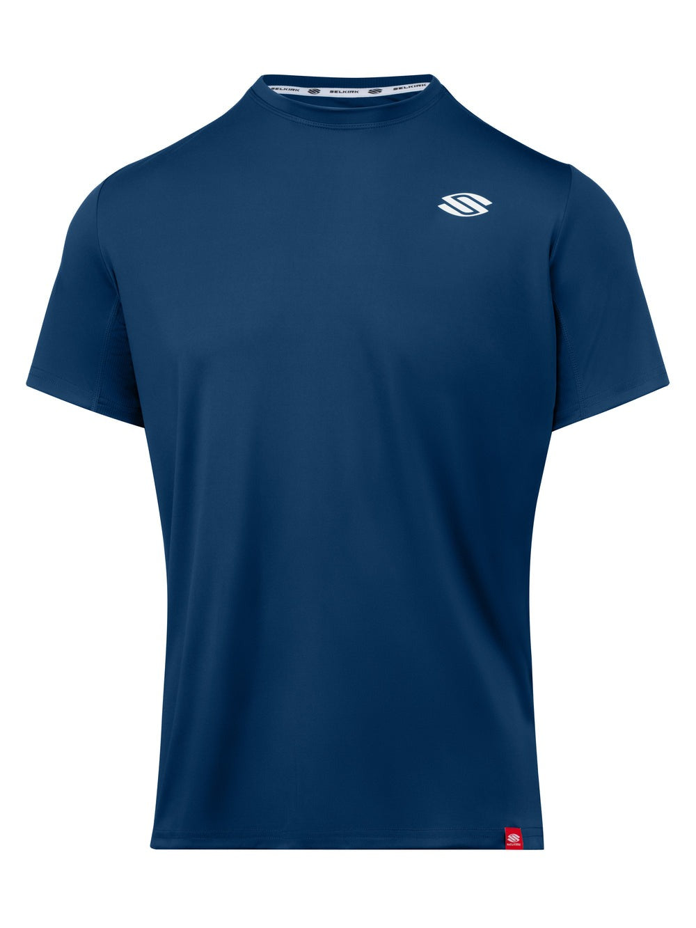 Navy blue t-shirt with a logo on a white background