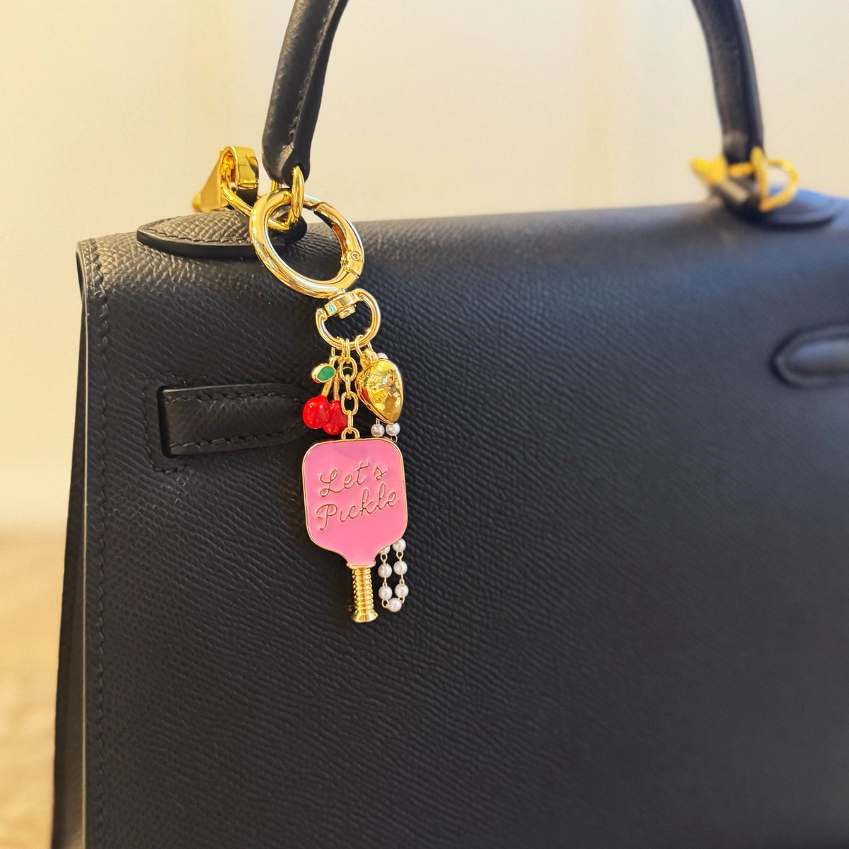 Pickleball Cherry Bag Charm - Sporty Sweet Accessory with Paddle and Cherry Charms