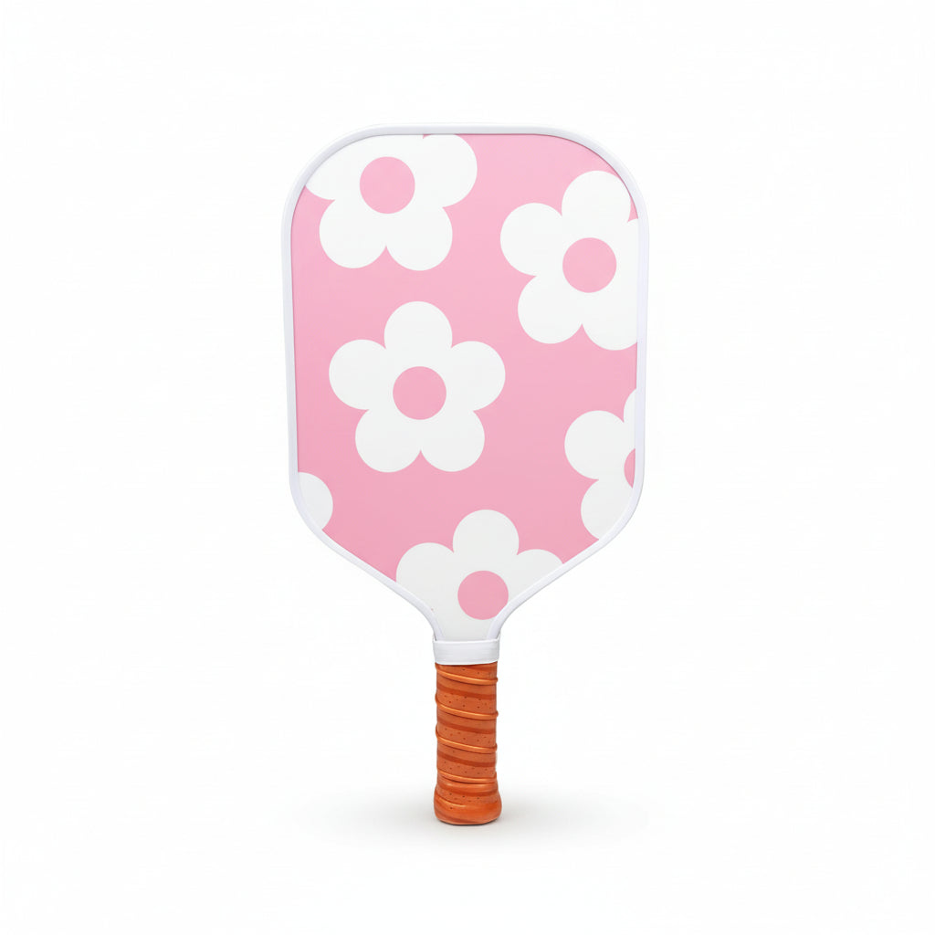 Pink floral pickleball paddle with lightweight design and comfortable grip. Stylish paddle perfect for beginners, recreational play, and gifts.