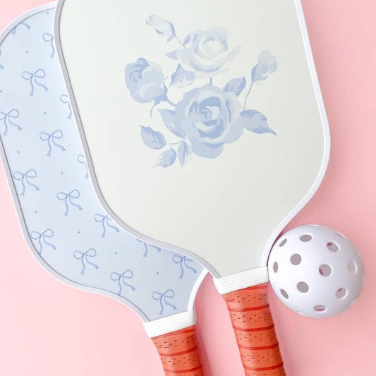 Coquette Blue Rose & Bow Double-Sided Pickleball Paddle