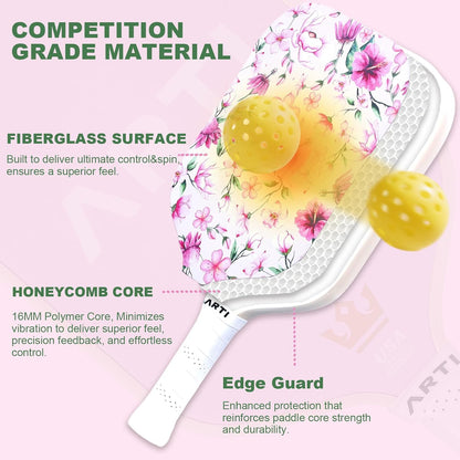 Floral Pickleball Paddle – Lightweight Paddle for Recreational Play