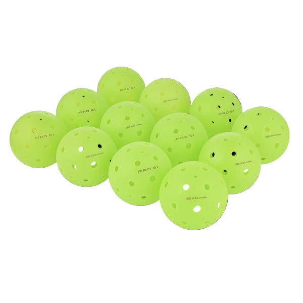 Green pickleballs with 'Pro S1' branding on a white background