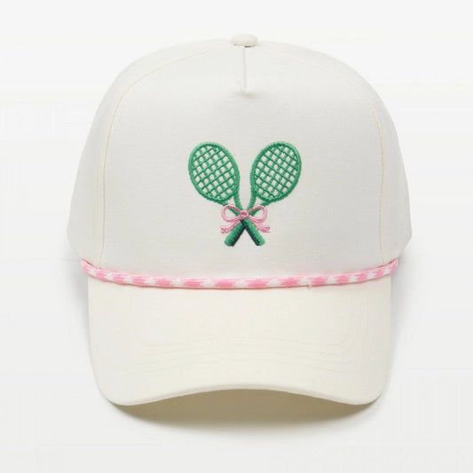 Tennis Rackets & Bow Embroidered Baseball Cap With Two Tone Rope Detail