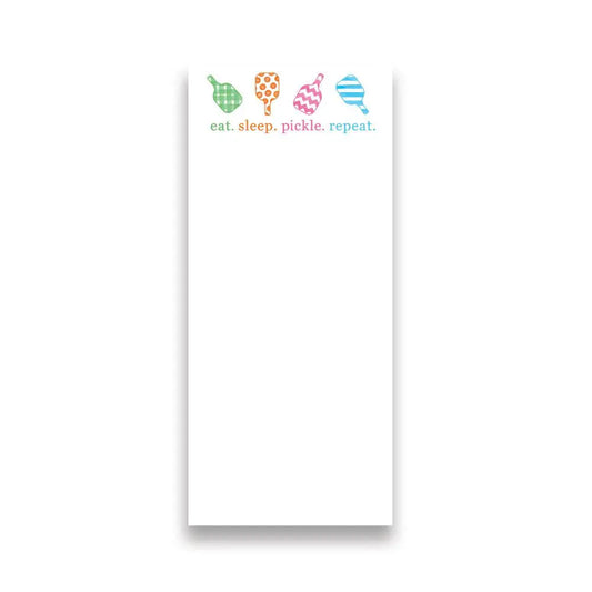 Eat, Sleep, Pickle, Repeat pickleball notepad with paddle design. Perfect for notes, scores, and gifts for pickleball players and fans.