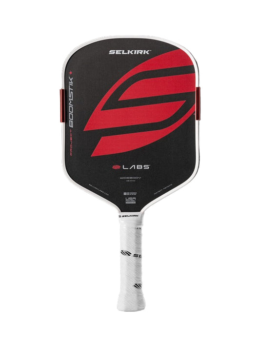 Selkirk pickleball paddle with red and black design on a white background
