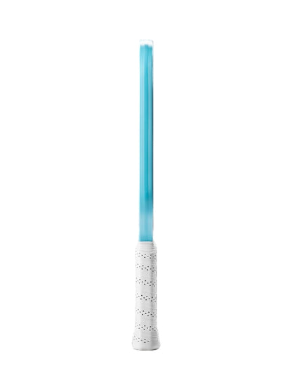 Side of view of blue pickleball paddle  on a white background