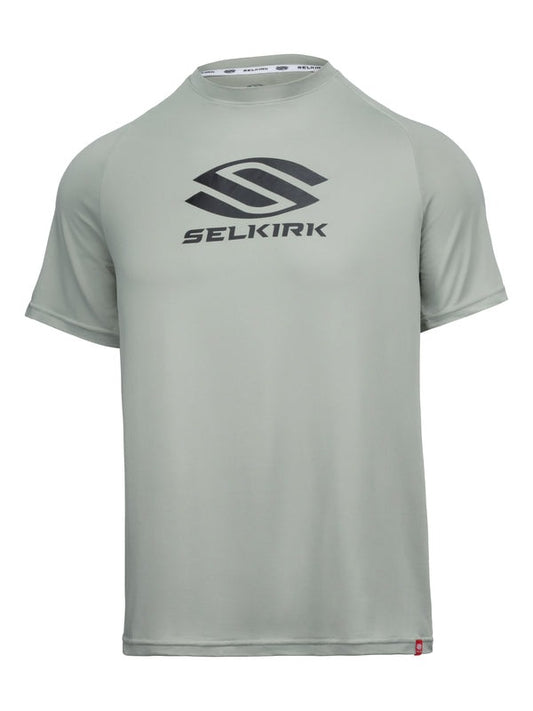 Gray t-shirt with Selkirk logo on a white background