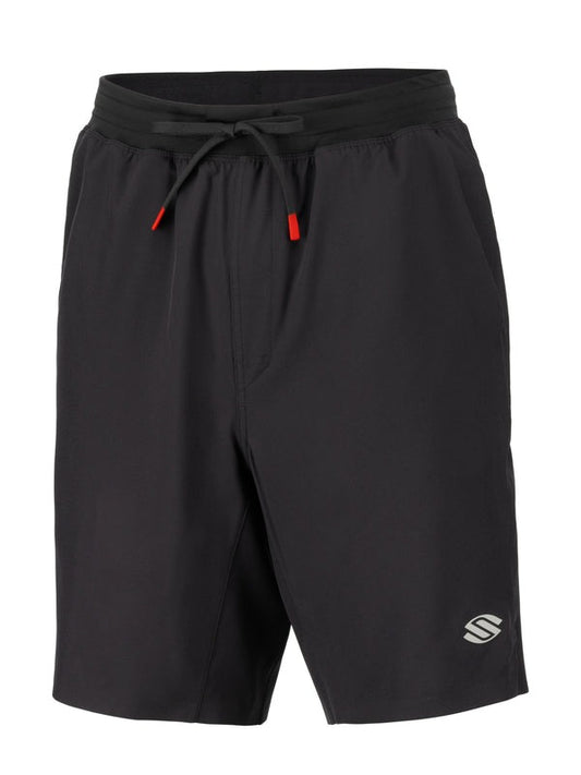 Black shorts with a logo on a white background