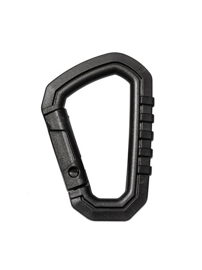 Black carabiner on a white background