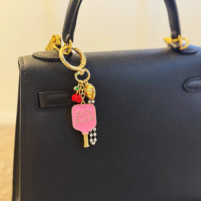 Pickleball Cherry Bag Charm - Sporty Sweet Accessory with Paddle and Cherry Charms