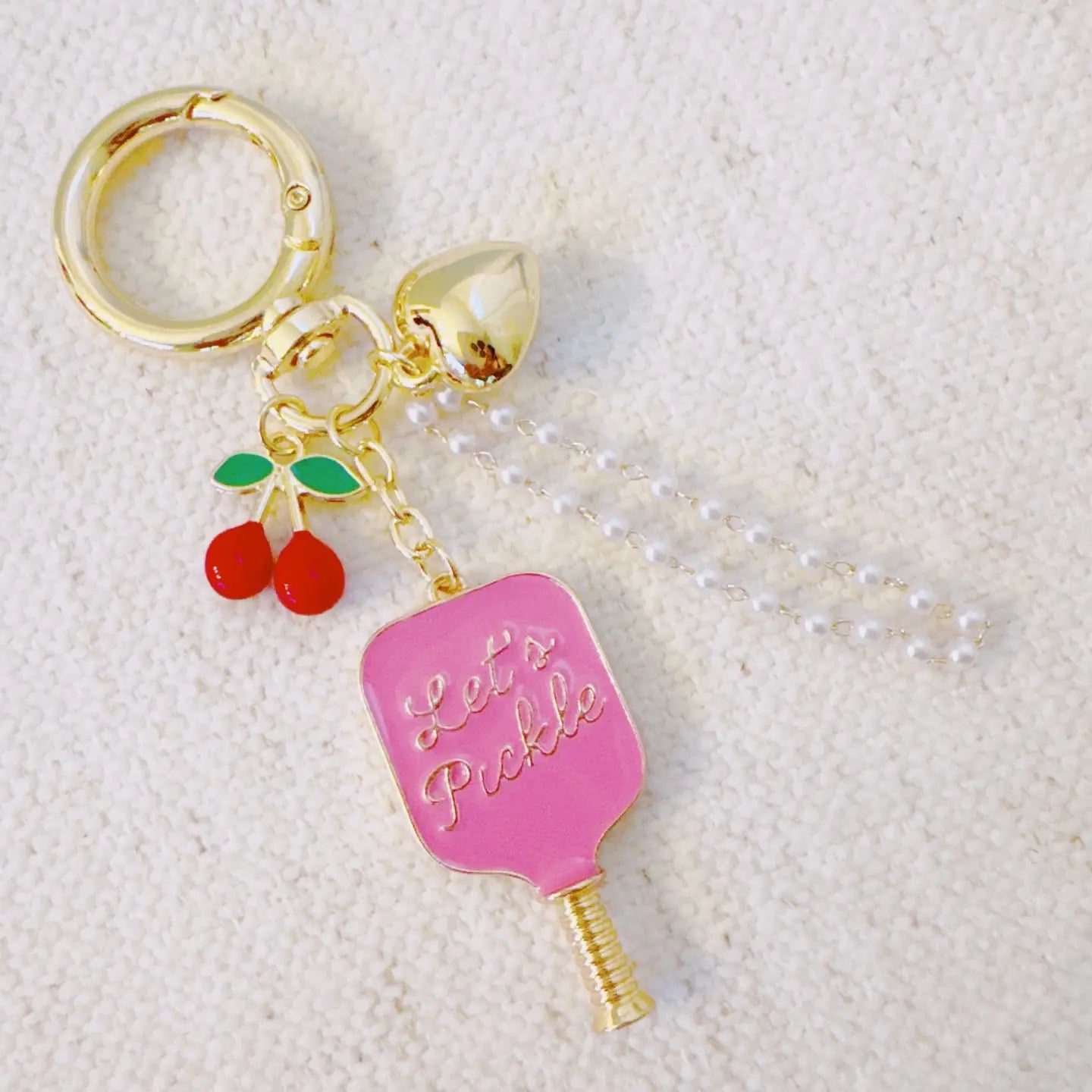 Pickleball Cherry Bag Charm - Sporty Sweet Accessory with Paddle and Cherry Charms