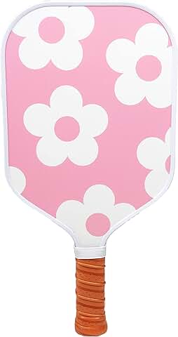 Pink floral pickleball paddle with lightweight design and comfortable grip. Stylish paddle perfect for beginners, recreational play, and gifts.