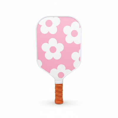 Pink floral pickleball paddle with lightweight design and comfortable grip. Stylish paddle perfect for beginners, recreational play, and gifts.