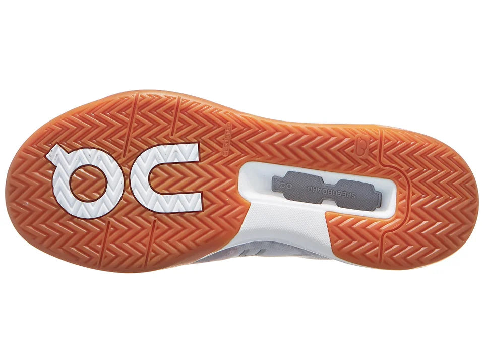 Close-up of a shoe sole with a brand logo on a white background