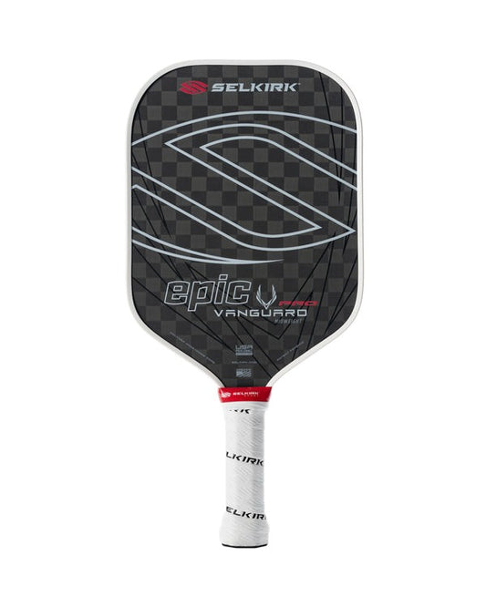 Selkirk pickleball paddle with black and gray design on a white background